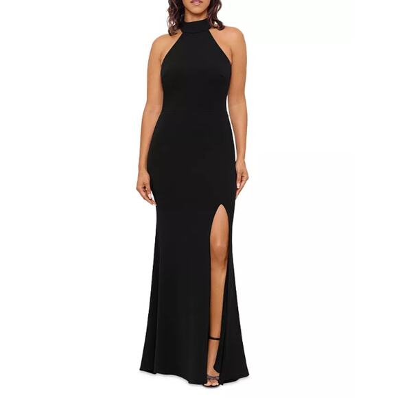 AQUA FORMAL Women's Halter Neck Slit Maxi Gown Size 4 Black Sleeveless NWT - Picture 2 of 13